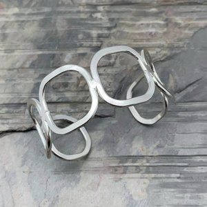 Silver Cuff Bracelet - Rounded Squares